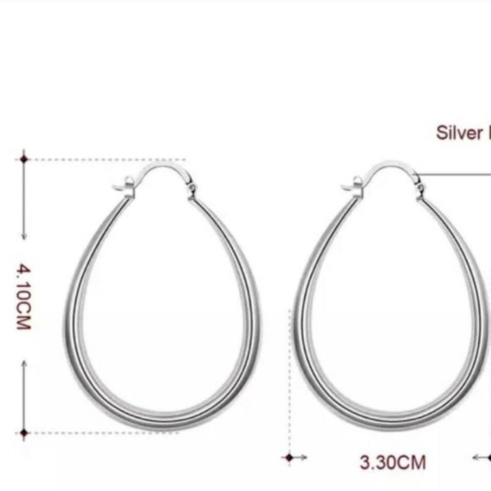 NEW S925 STERLING SILVER OVAL HOOP EARRINGS, NICE EARRINGS, CUTE EARRINGS. - Picture 4 of 4